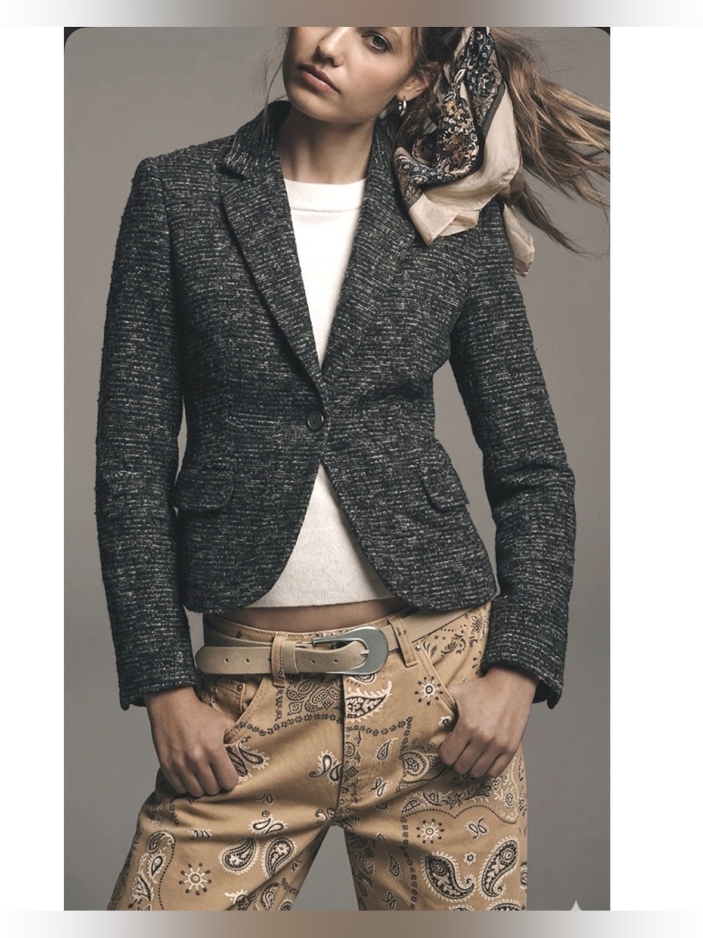 ANTHROPOLOGIE CARTONNIER TWEED KNIT BLAZER XS DARK ACADEMIA LIBRARIAN PREPPY